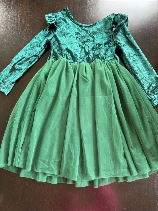 None Other - Girls Emerald Green Velvet & Tulle Party Dress